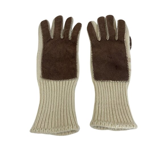Unbranded Accessories - Vintage Suede And Knit Gloves Mittens Beige Cream Brown